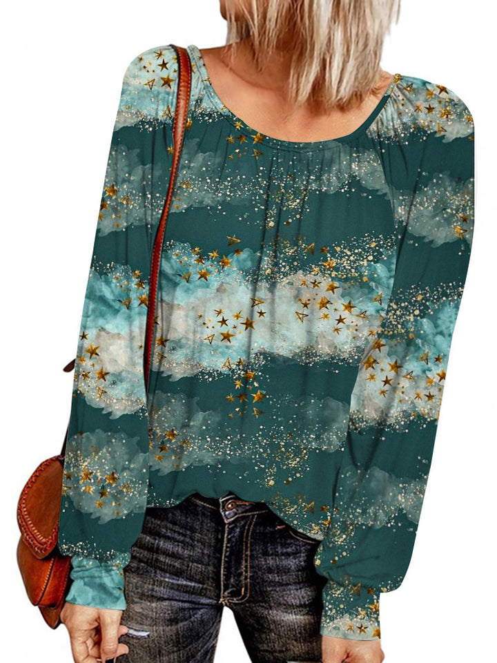 Damen Ethno-Print Oversize-Tunika mit Rundhalsausschnitt und langen Ballonärmeln – Avérine