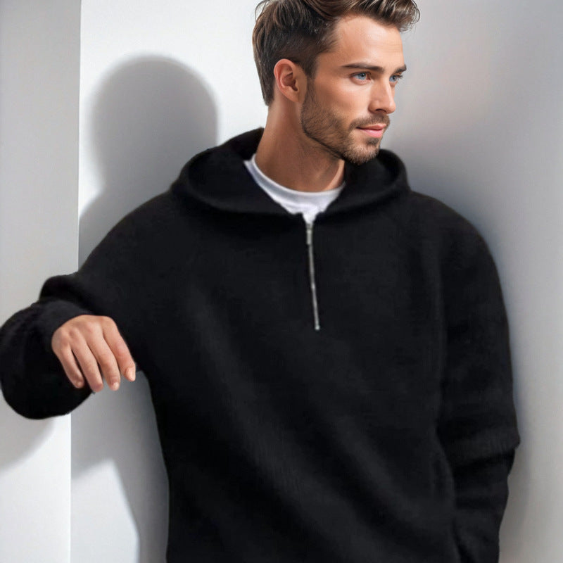 Herren Kapuzen-Halbzip-Pullover aus weichem Strukturstrick Echoarchiv