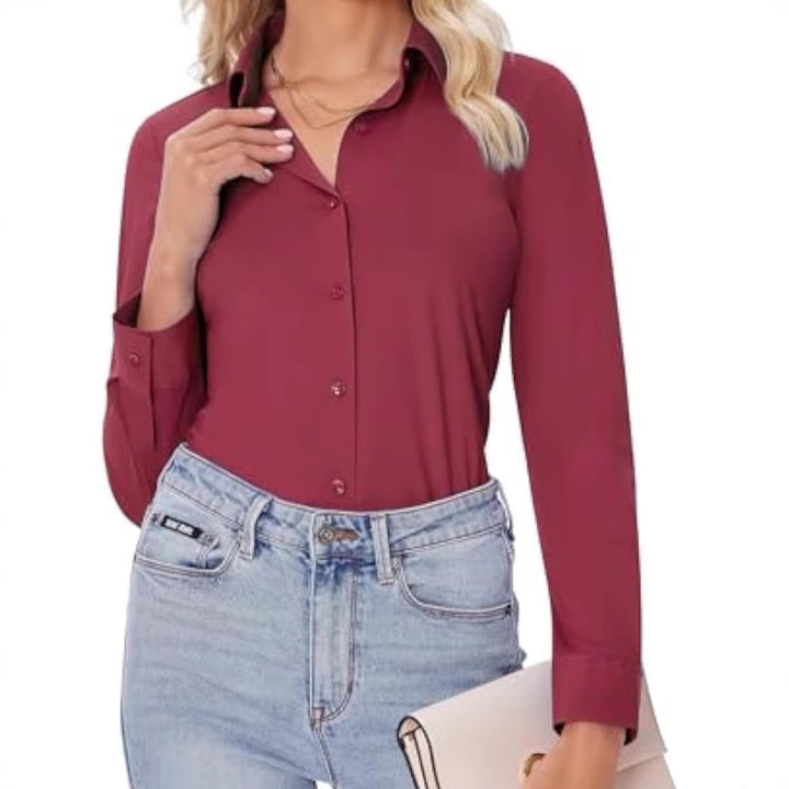 Damen Klassische Viskose-Stretch Hemdbluse mit Kentkragen und Manschetten – Maréline