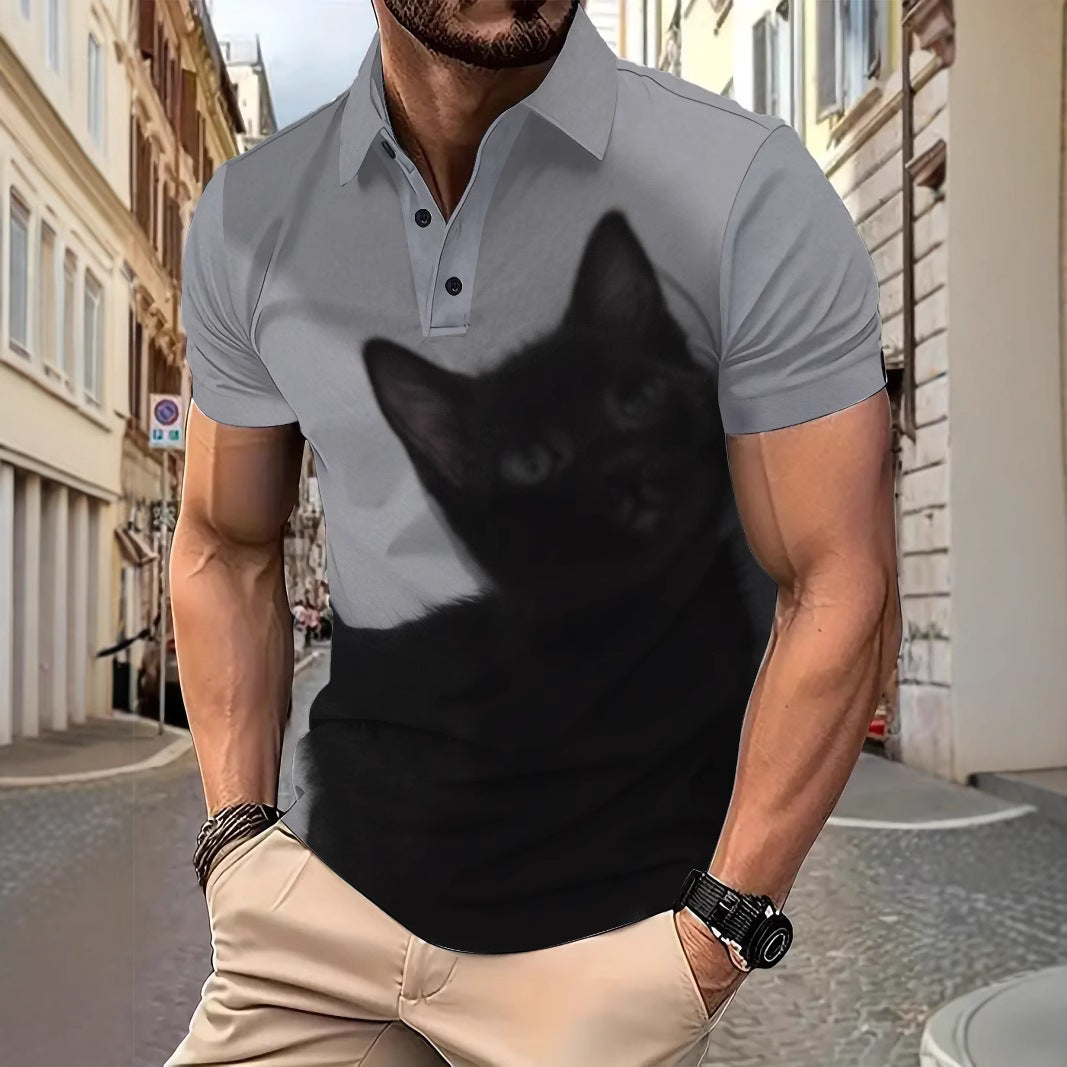 Herren Poloshirt mit kreativem Katzendesign Echoarchiv