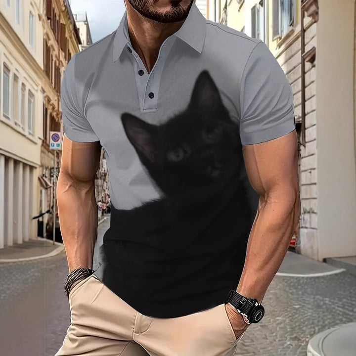 Herren Poloshirt mit kreativem Katzendesign Echoarchiv