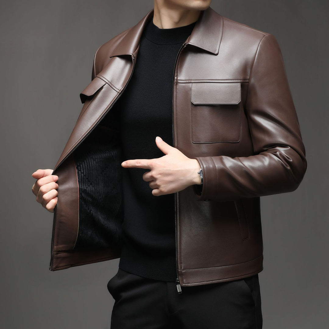 Herren Glatte Lederoptik-Blouson mit Brustklappen und Reißverschluss Echo Archiv