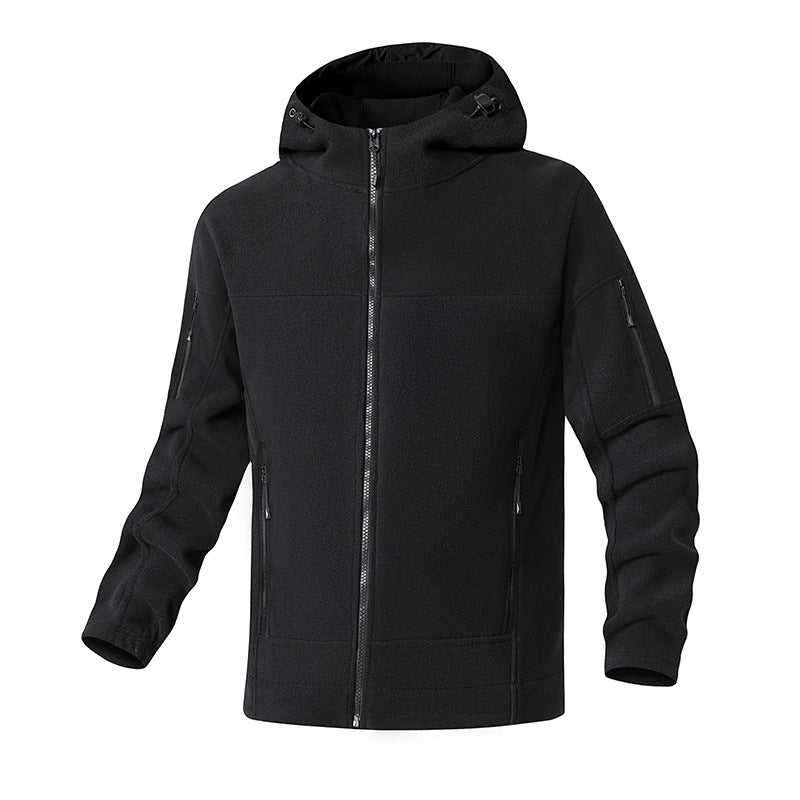 Herren technische Fleecejacke mit verstellbarer Kapuze und mehreren Reißverschlusstaschen Echoarchiv