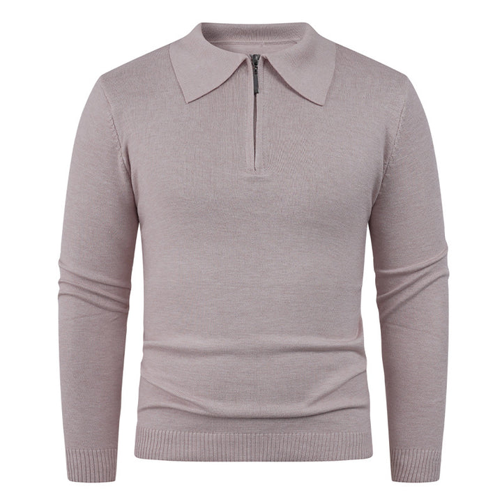 Herren Strickpullover mit halb offenem Kragen und feiner Rippenstruktur Echoarchiv