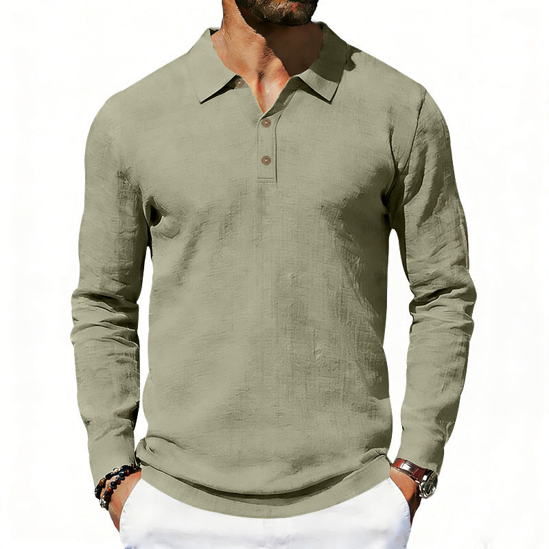 Herren nan Langarm-Poloshirt aus Leinen mit Henley-Knopfleiste und Kentkragen Echo Archiv