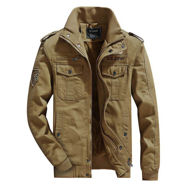 Herren Canvas-Flightjacke mit wärmender Fleece-Innenlage, Schulterklappen und Multifunktions-Taschen – Taviero