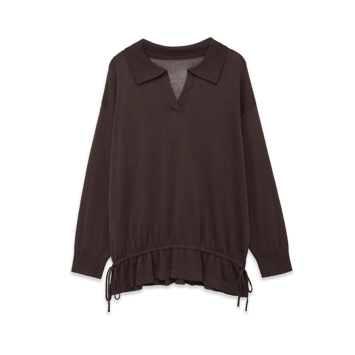 Damen Oversize‑Pullover mit Polokragen, V‑Ausschnitt und Tunnelzugsaum Echoarchiv