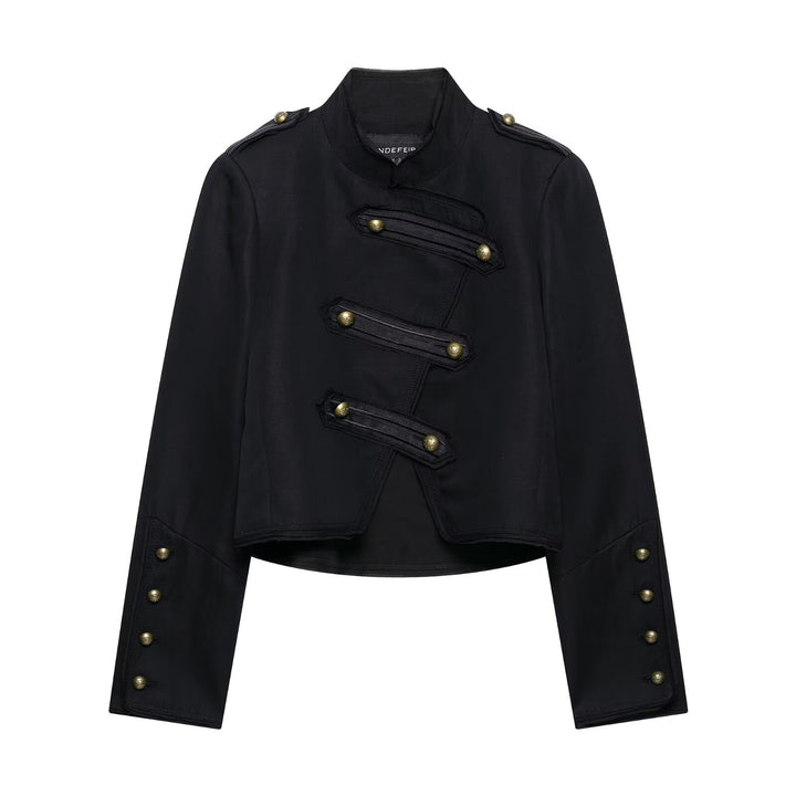 Damen Kurzgeschnittene militärisch inspirierte Jacke mit Stehkragen, Zierpatten und Metallknöpfen Echo Archiv