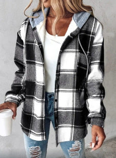 Damen Kapuzencardigan mit Streifen und Druckknopfblende Echoarchiv