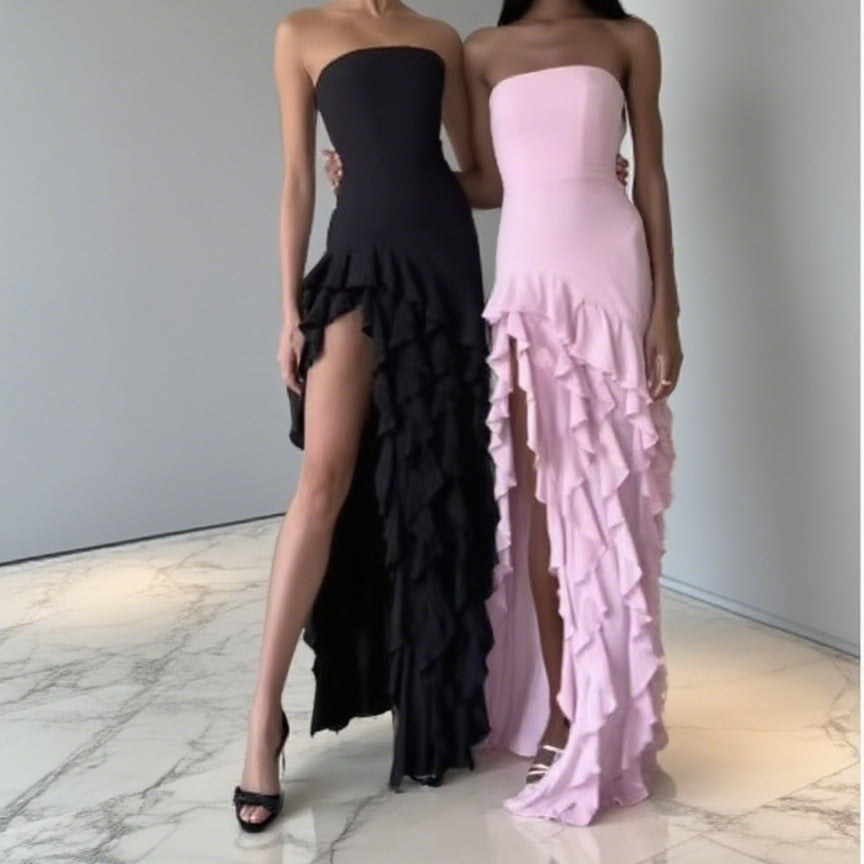 Damen Elegantes und asymmetrisches Abendkleid mit Rüschendetails Echo Archiv