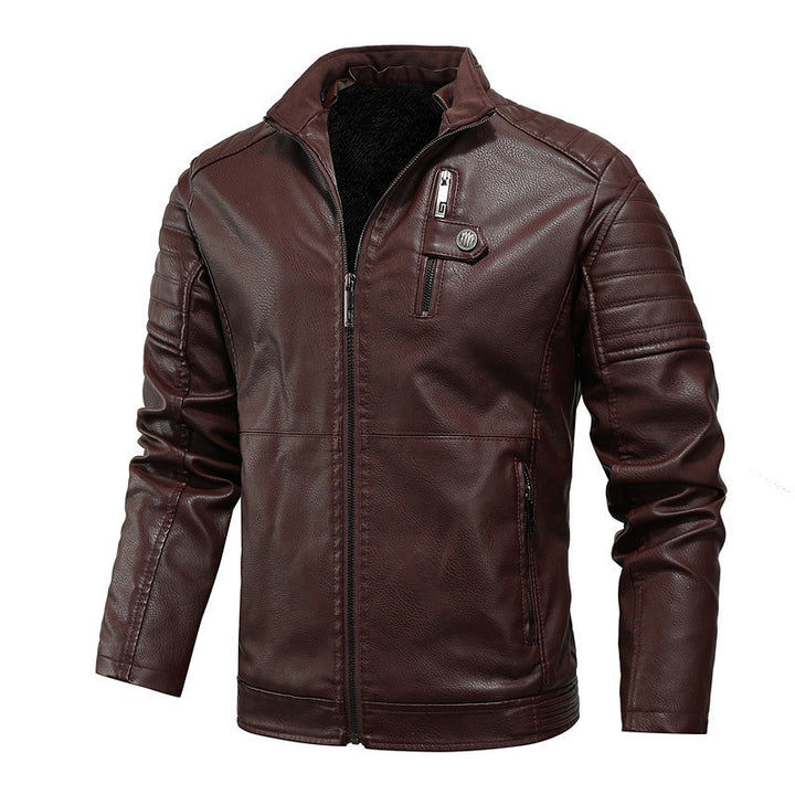 Herren Kunstleder‑Motorradblouson mit gesteppter Ärmelpartie und wärmender Teddyfutter-Innenlage – Taviero