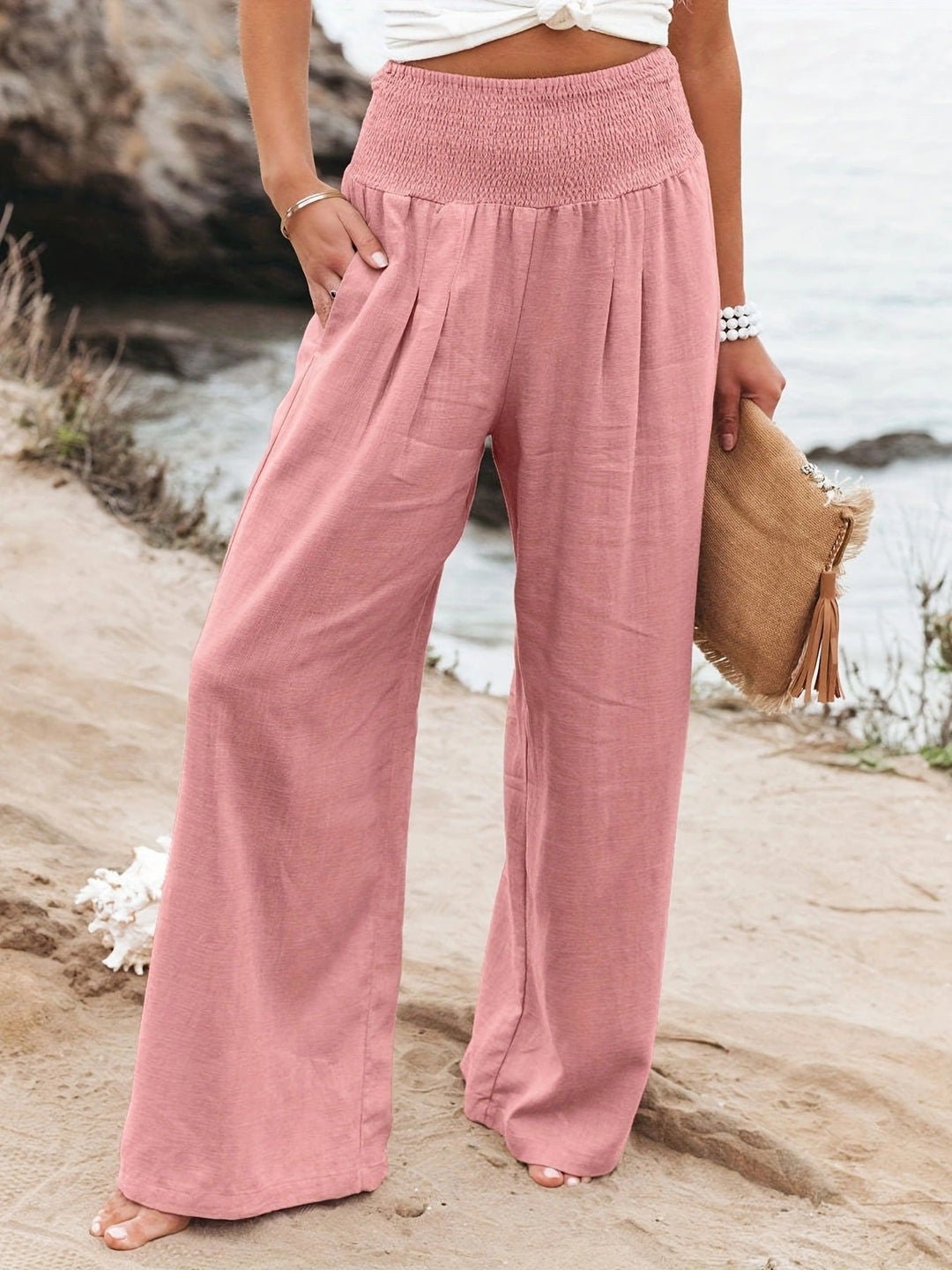 Damen weite Leinenhose mit elastischem Bund Echoarchiv