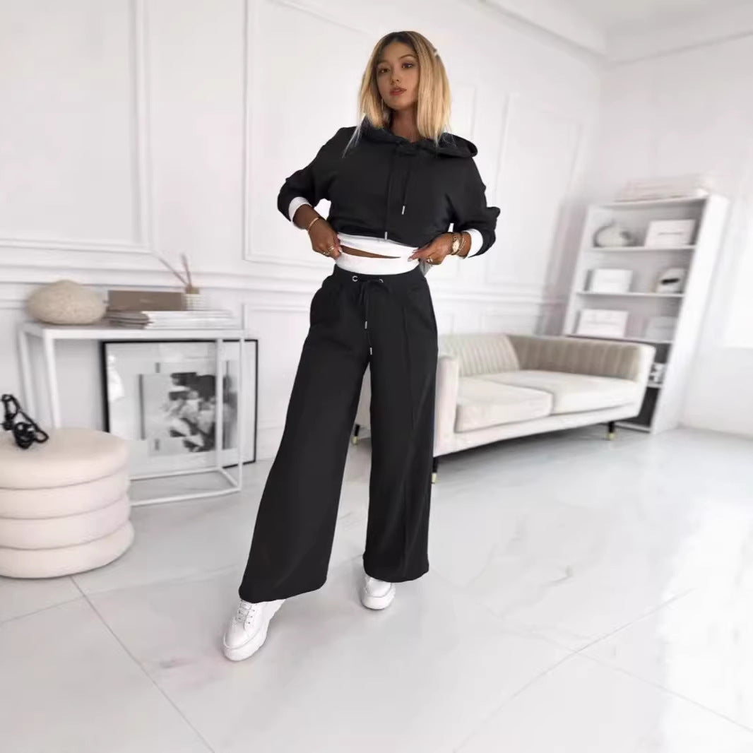 Damen nan Cropped Kapuzenpullover und weite taillenhohe Jogginghose Set Echo Archiv