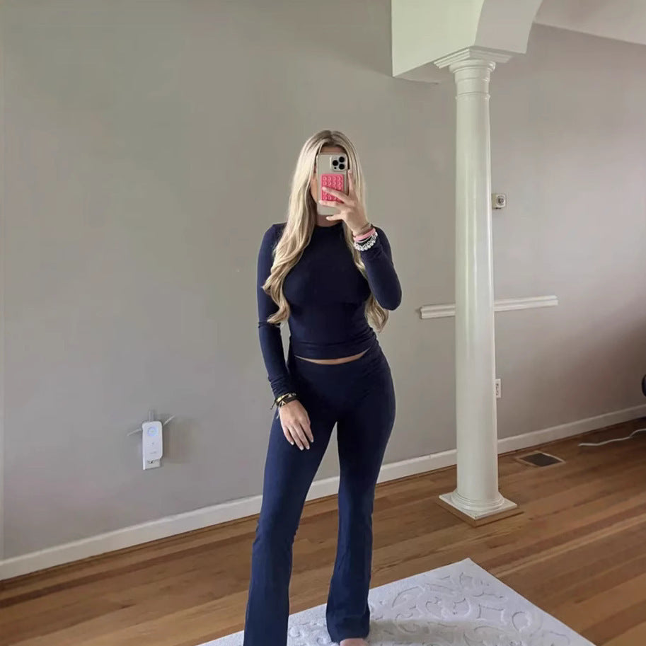 Damen Nahtloses Sport-Set mit Langarm-Cropped-Top und High-Waist Leggings – Orélia