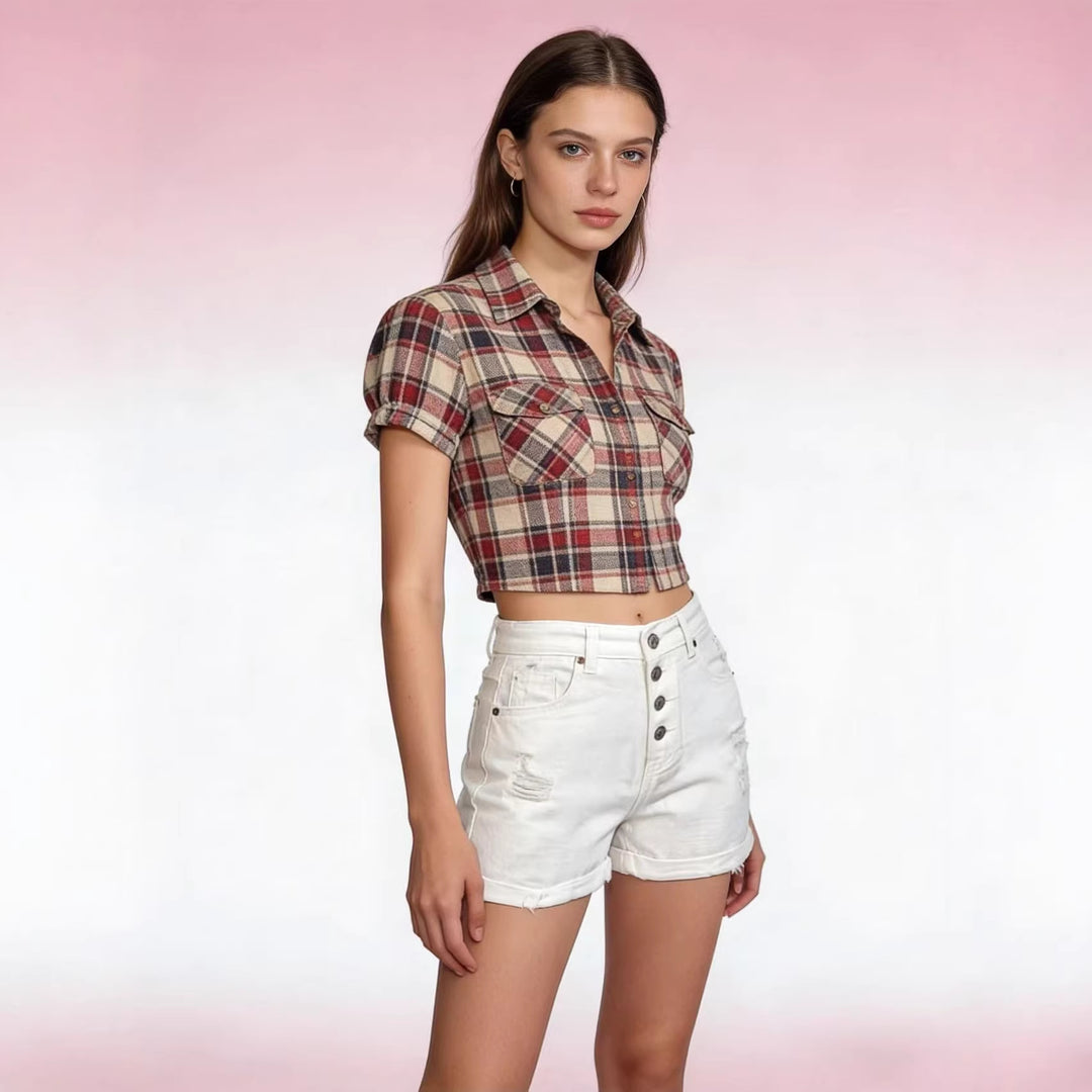 Damen cropped Denim-Jacke mit zwei Taschen Echo Archiv