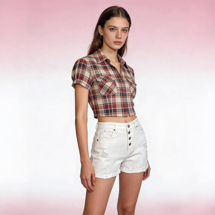 Damen cropped Denim-Jacke mit zwei Taschen Echo Archiv