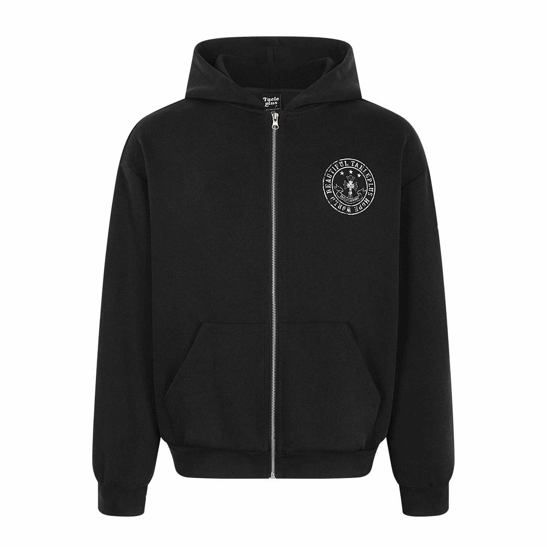 Unisex Kapuzen-Zipjacke im Oversize-Boxy-Schnitt mit Brustemblem Echoarchiv