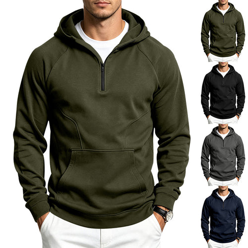 Herren Kapuzenpullover mit halbem Reißverschluss, sportlich-slim Fit und Kängurutasche Echoarchiv