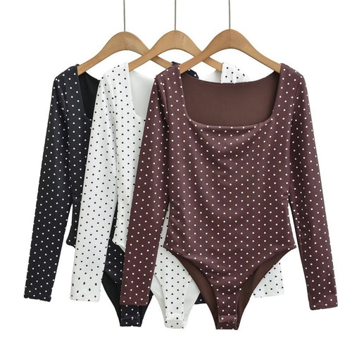 Damen Langärmeliger Body mit quadratischem Ausschnitt und Pünktchenprint Echo Archiv