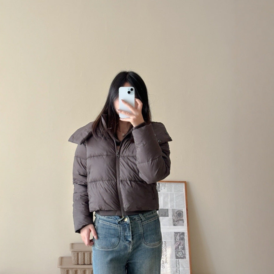 Damen Kurze Stepp-Cropped-Jacke mit breitem Umlegekragen Echoarchiv