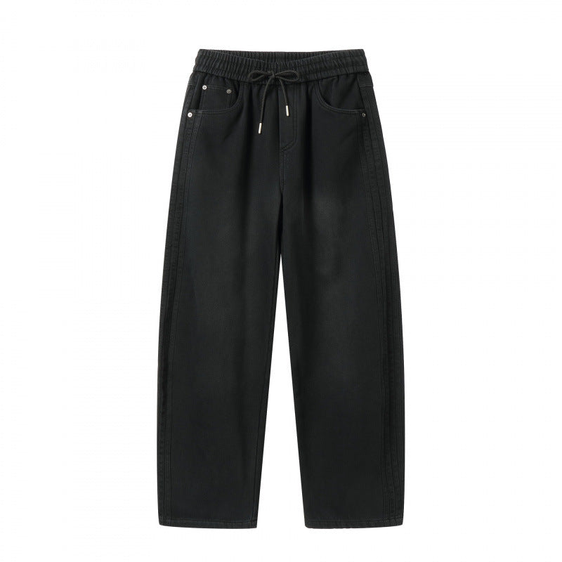 Unisex Weite Denim-Hose mit elastischem Bund, Tunnelzug und fünf Taschen Echo Archiv