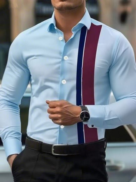 Herren Langarmhemd mit modernem Farbblock-Design Echoarchiv