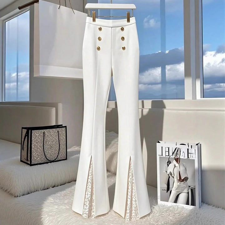 Damen Modische Flared-Hosen mit eleganten Knopfdetails und seitlichem Schlitz Echo Archiv