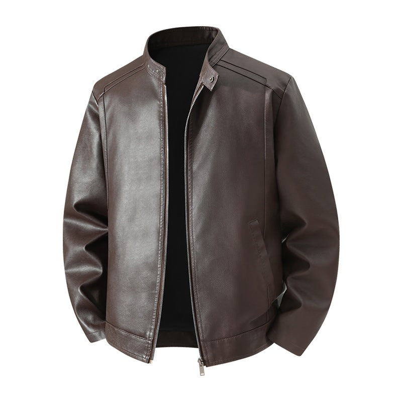 Herren Schlichte Kunstleder-Cityjacke mit Stehkragen, Zweiwege-Reißverschluss & Eingrifftaschen Echoarchiv