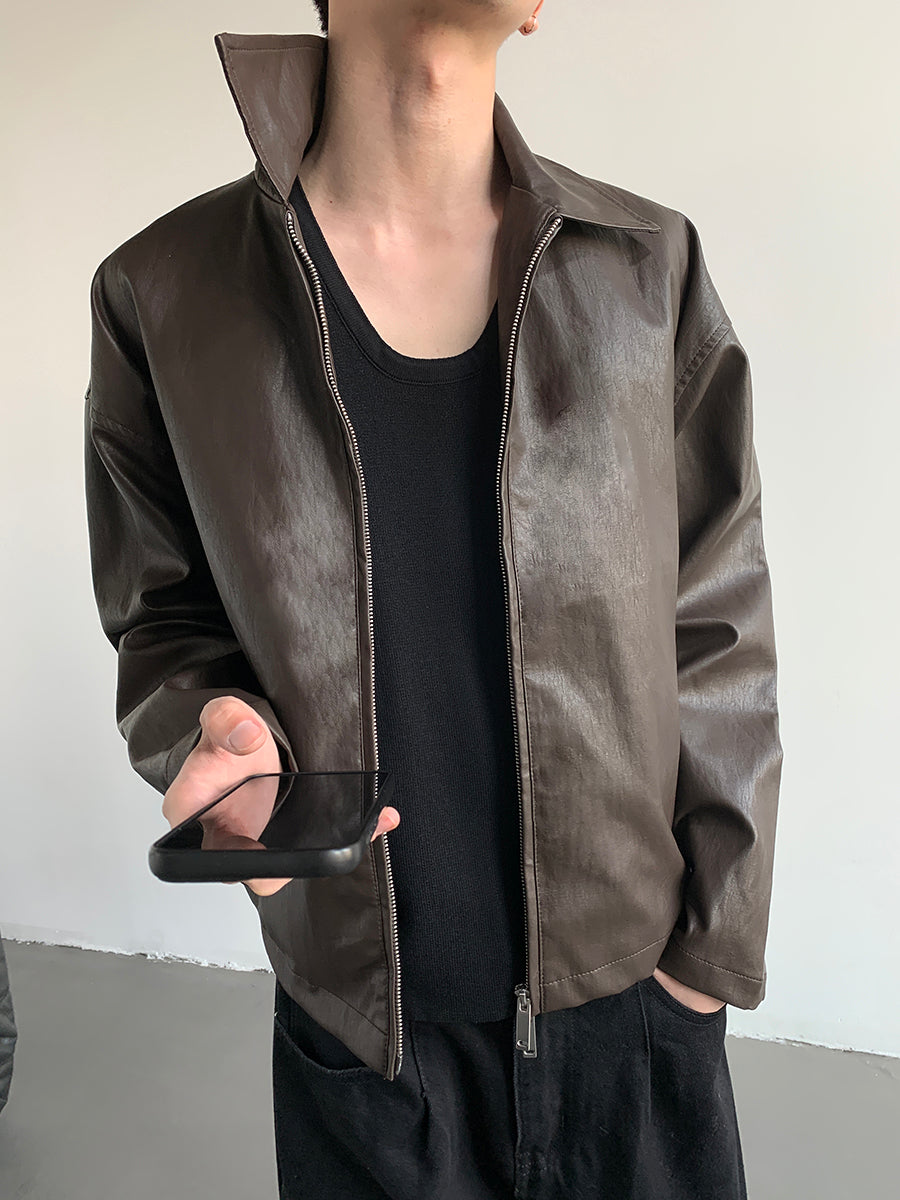 Herren lässige Kunstlederjacke mit klassischem Kragen Echoarchiv