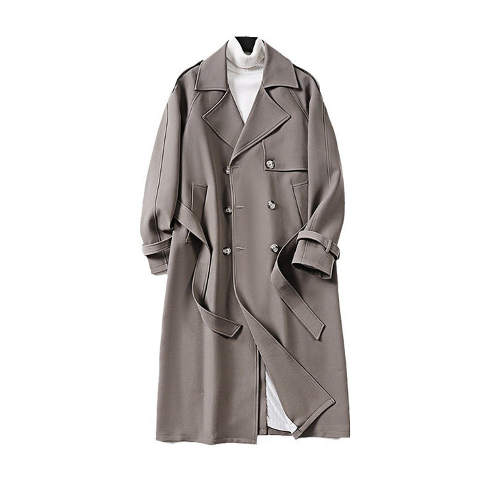 Damen Eleganter Maxi-Trenchcoat aus Wollmischung mit weitem Schalkragen und Bindegürtel Echoarchiv