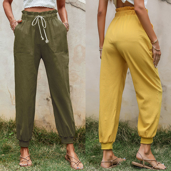 Damen Leichte Paperbag-Joggerhose mit Kordelzug, hohen Bundfalten und elastischen Bündchen – Avélisse