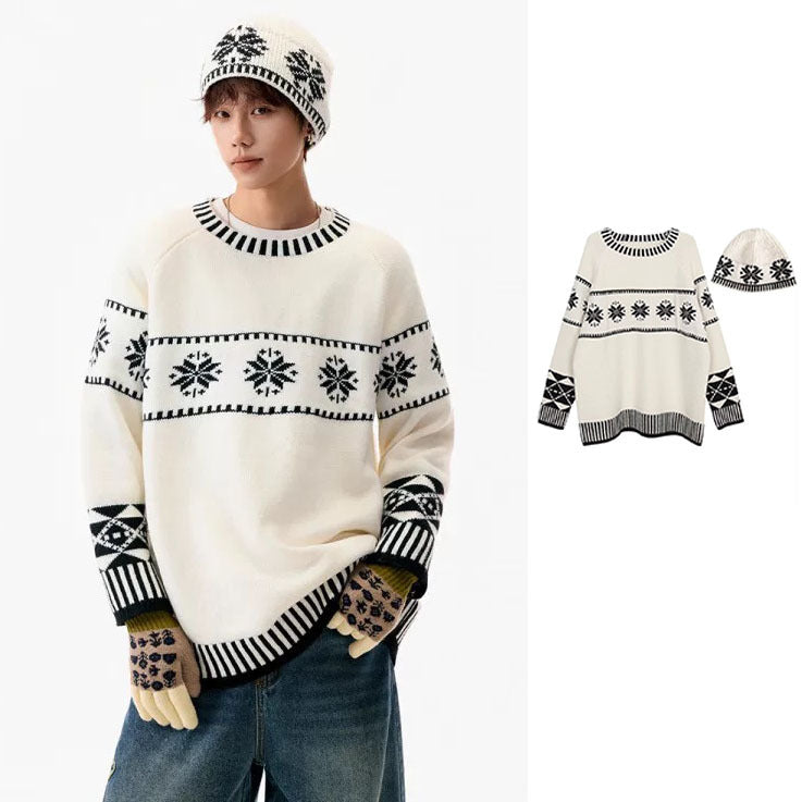 Damen Gemütlicher Grobstrickpullover mit Wintermotiv Echoarchiv