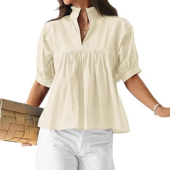 Damen elegante kurzärmlige Bluse mit Rüschendetails und lässigem Schnitt Echo Archiv