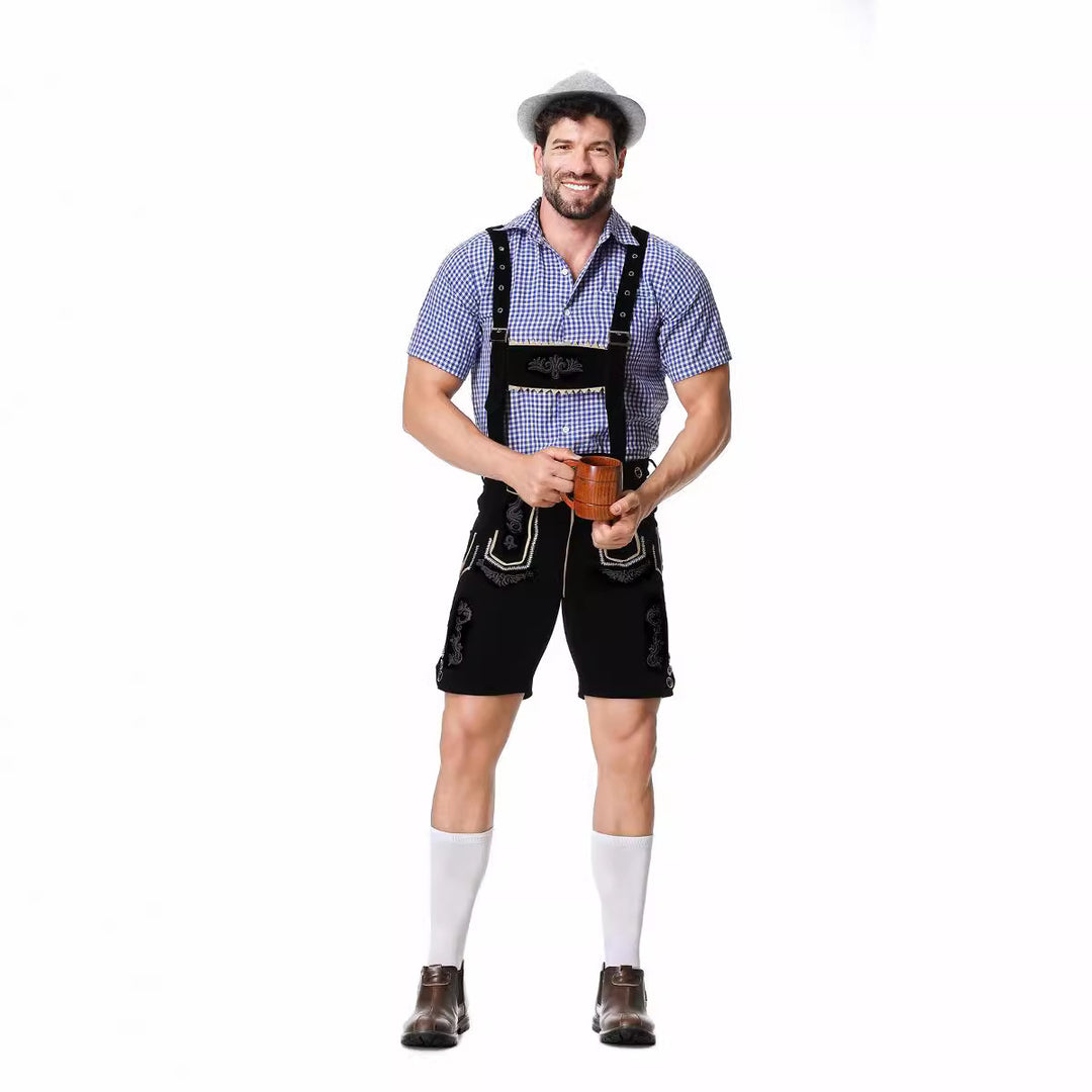 Herren nan authentische Trachtenlederhose kurz mit verstellbaren Trägern und aufwendiger Stickerei Echo Archiv