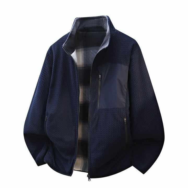 Herren strukturierte Fleece-Overlay-Jacke mit kontrastierender Brusttasche und Zwei-Wege-Reißverschluss – Taviero