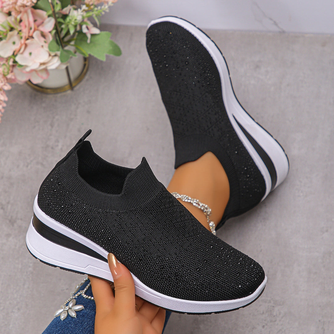 Damen Strick‑Slip‑On‑Sneaker mit verstecktem Keil und Glitzerapplikation Echo Archiv