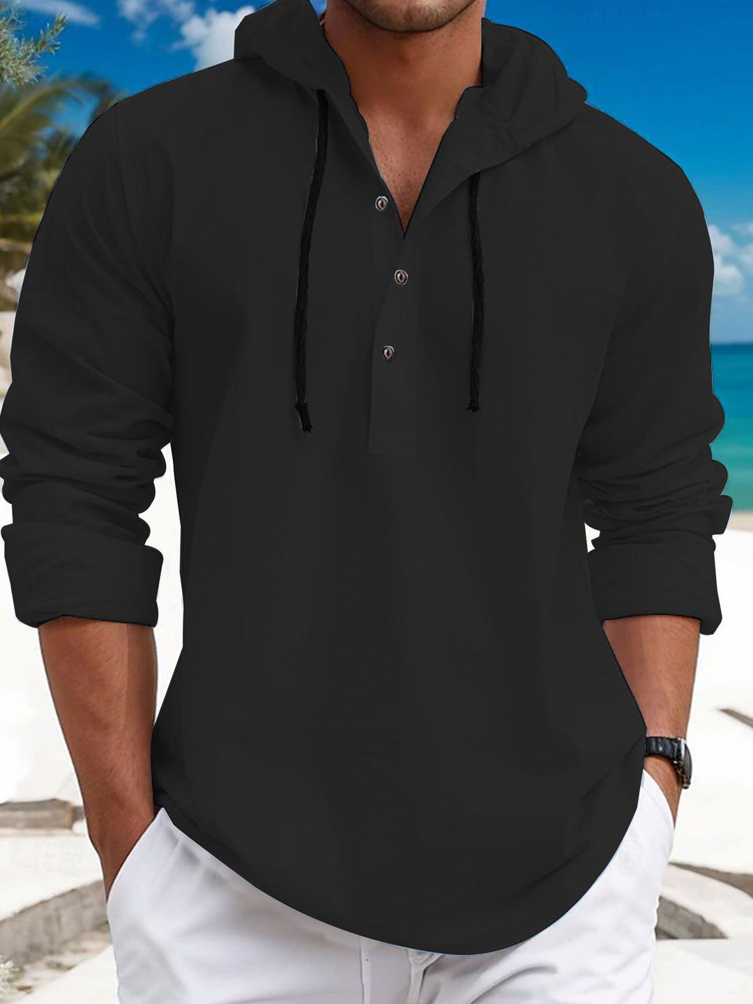 Herren Kapuzenpullover mit Knopfleiste und atmungsaktivem Stoff Echoarchiv