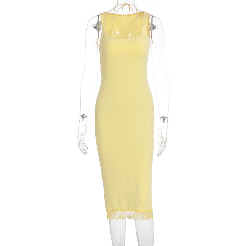 Damen Elegantes Langarm-Kleid mit Spitzenbordüre Echo Archiv