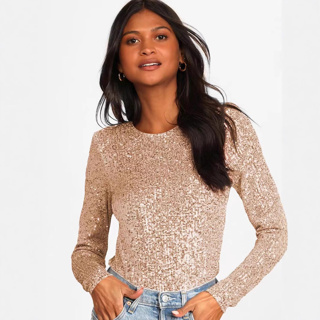 Damen Funktionsreicher Pailletten-Bodysuit mit langem Arm Echoarchiv