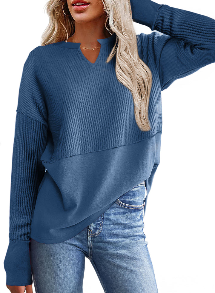 Damen Oversize-Pullover mit Waffle-Struktur, V-Notch und überschnittener Schulter Echo Archiv