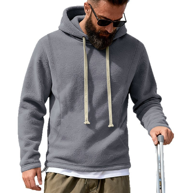 Herren Fleece-Hoodie mit Teddystruktur, Kapuze und entspannter Passform – Cavarno