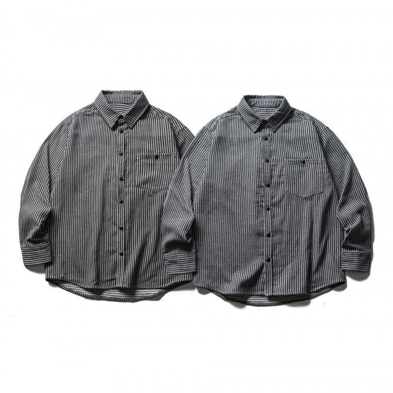 Herren Gestreiftes Oversize-Hemd aus gewaschenem Baumwollmix mit Brusttasche Echo Archiv