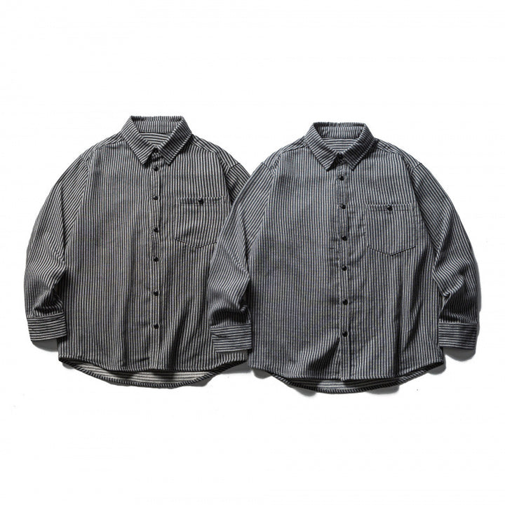 Herren Gestreiftes Oversize-Hemd aus gewaschenem Baumwollmix mit Brusttasche Echo Archiv