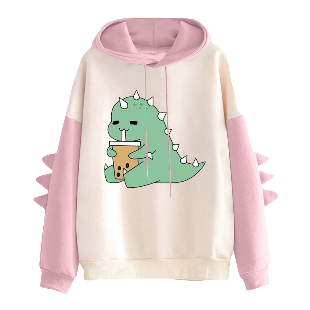 Damen Kapuzenpullover mit niedlichem Dinosaurier-Print und dreidimensionalen Ärmeldetails – Auréline