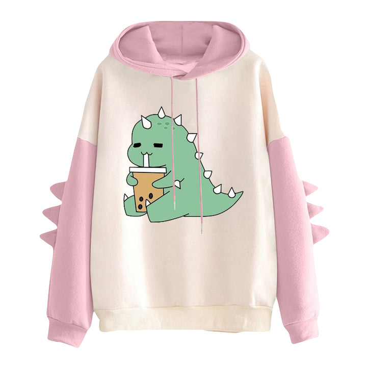 Damen Kapuzenpullover mit niedlichem Dinosaurier-Print und dreidimensionalen Ärmeldetails – Auréline
