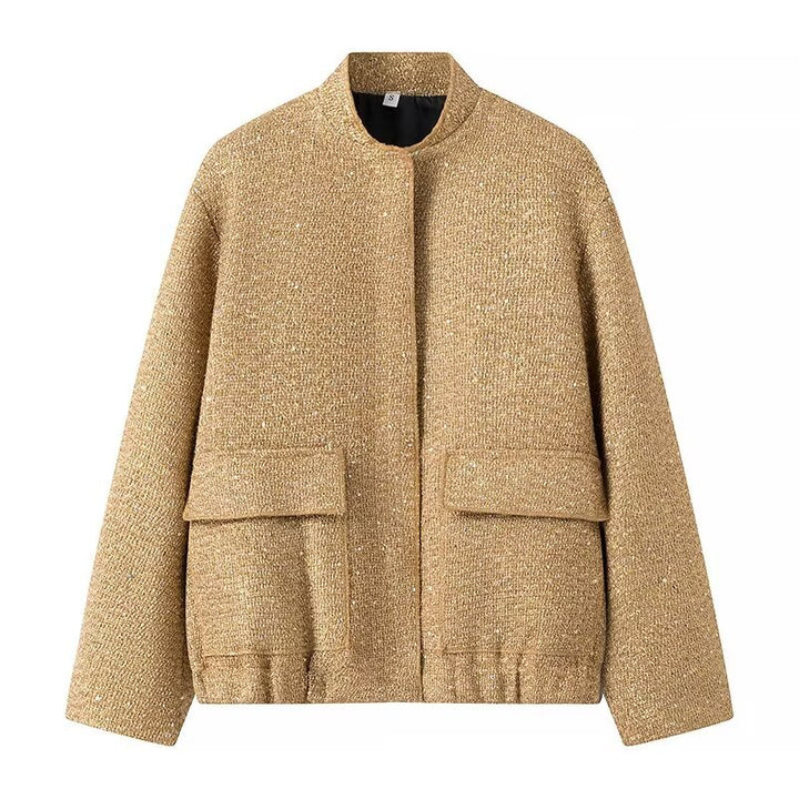 Damen nan strukturierte Boucléjacke mit Stehkragen, aufgesetzten Taschen und elastischem Saum Echo Archiv