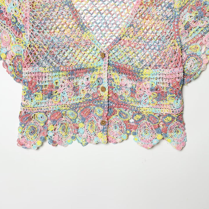 Damen luftiger Spitzen-Crochet-Cardigan mit buntem Häkelmuster Echo Archiv