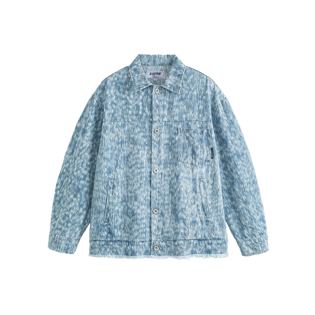 Unisex Oversized Denim‑Blousonjacke mit ausgefranster Saum und Strukturmuster Echoarchiv