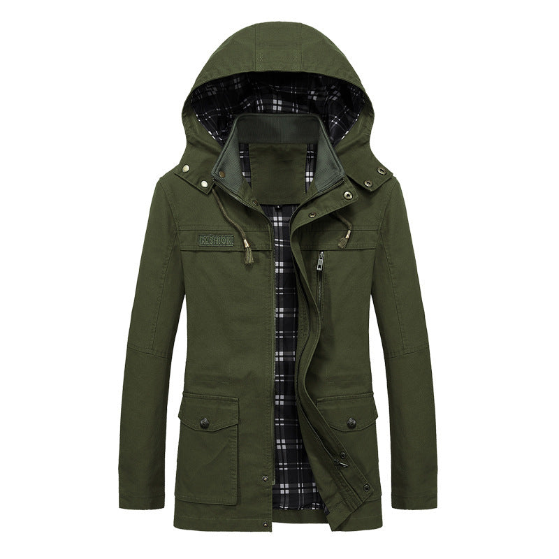 Herren leichter Kapuzen‑Fieldparka aus Baumwollmix mit karierter Innenfütterung Echo Archiv