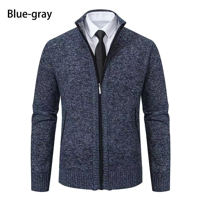 Herren nan melierte Strickzipjacke mit hohem Stehkragen, feiner Struktur und verdeckten Eingrifftaschen Echo Archiv